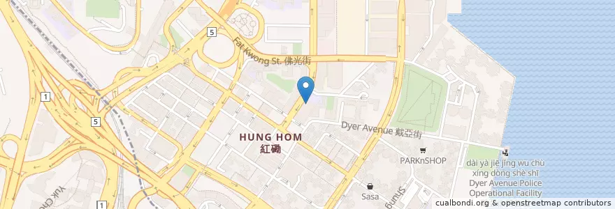 Mapa de ubicacion de 紅磡公共圖書館 Hung Hom Public Library en Çin, Guangdong, Hong Kong, Kowloon, Yeni Bölgeler, 九龍城區 Kowloon City District.