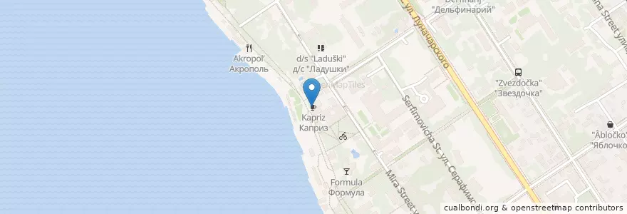 Mapa de ubicacion de Каприз en Rússia, Distrito Federal Do Sul, Krai De Krasnodar, Городской Округ Геленджик.