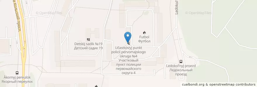 Mapa de ubicacion de Участковый пункт полиции первомайского округа №4 en Russland, Föderationskreis Nordwest, Oblast Murmansk, Городской Округ Мурманск.