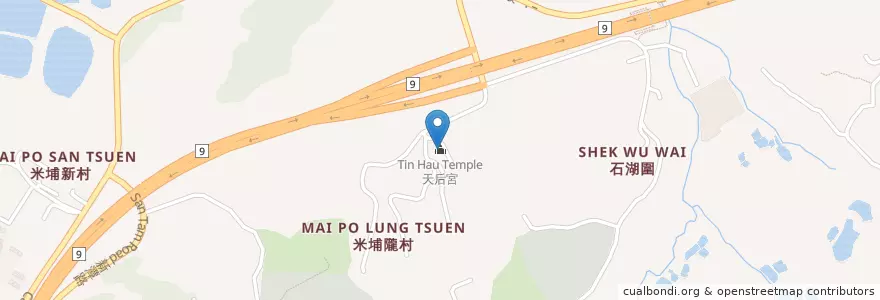 Mapa de ubicacion de 天后宮 Tin Hau Temple en 중국, 홍콩, 광둥성, 신제, 元朗區 Yuen Long District.
