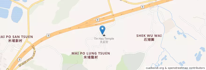 Mapa de ubicacion de 英雄廟 Heroes Temple en China, Hong Kong, Cantão, Novos Territórios, 元朗區 Yuen Long District.