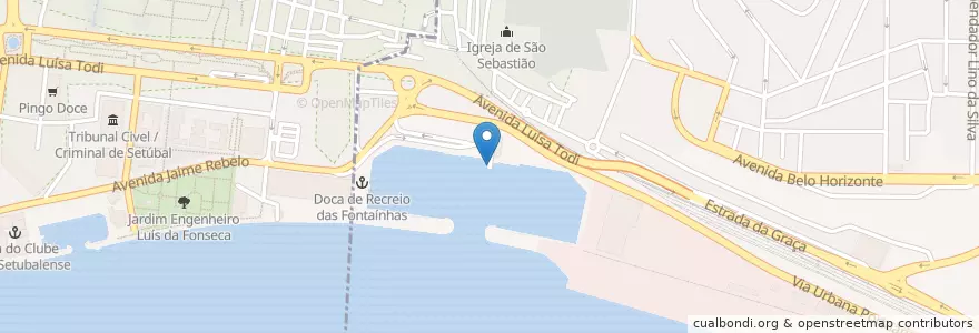 Mapa de ubicacion de Setúbal (Doca do Comércio) en Portugal, Área Metropolitana De Lisboa, Setúbal, Península De Setúbal, Setúbal, São Sebastião, Setúbal.