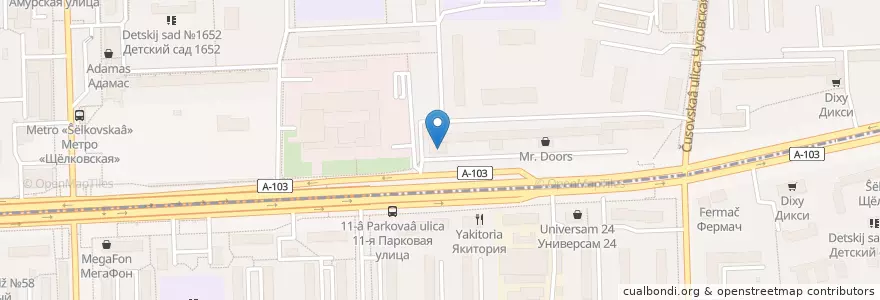 Mapa de ubicacion de Кафе en 러시아, Центральный Федеральный Округ, Москва, Восточный Административный Округ, Район Северное Измайлово.