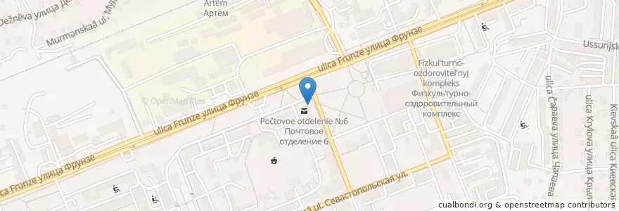 Mapa de ubicacion de Почтовое отделение №6 en ロシア, 極東連邦管区, 沿海地方, アルチョーム管区.