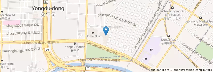 Mapa de ubicacion de 동대문구청 en 대한민국, 서울, 동대문구, 용신동.