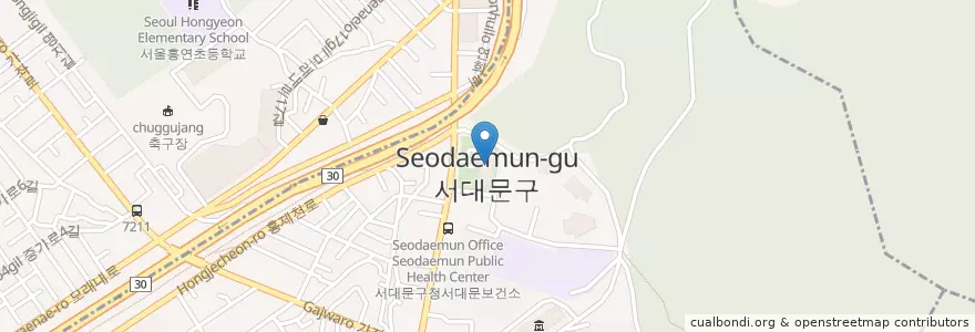 Mapa de ubicacion de 서대문구청 en Corée Du Sud, Séoul, 서대문구, 연희동.