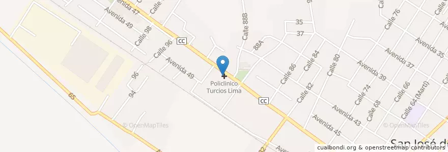 Mapa de ubicacion de Policlinico Turcios Lima en كوبا, Mayabeque, San José De Las Lajas, Ciudad De San José De Las Lajas, Ciudad De San José De Las Lajas.