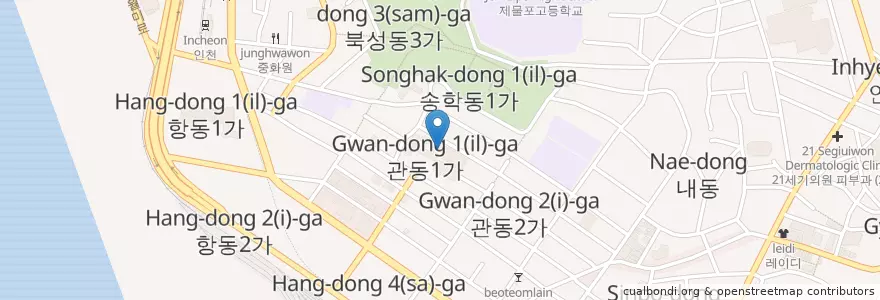 Mapa de ubicacion de 중구청 en كوريا الجنوبية, إنتشون, 중구, 관동1가.