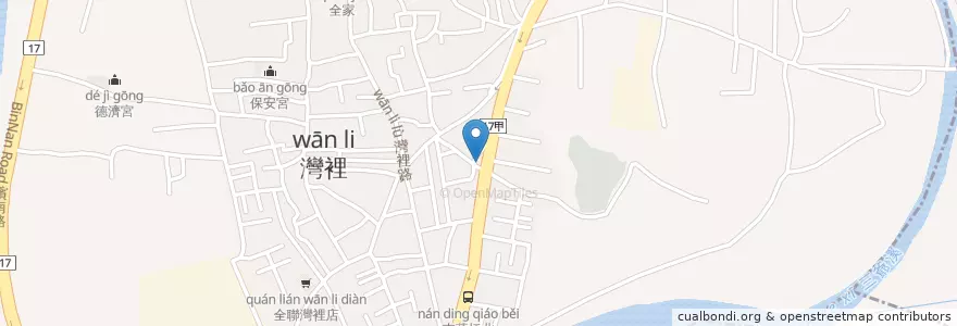 Mapa de ubicacion de 萬元廟 en Taiwán, 臺南市, 南區.