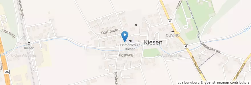 Mapa de ubicacion de Poststelle 3629 Kiesen en スイス, ベルン, Verwaltungsregion Bern-Mittelland, Verwaltungskreis Bern-Mittelland, Kiesen.