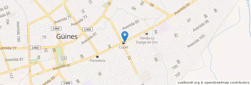 Mapa de ubicacion de Cafeteria El Cupet en Cuba, Mayabeque, Güines, Ciudad De Guines.