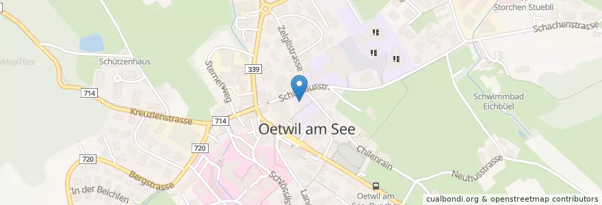 Mapa de ubicacion de Schul- und Gemeindebibliothek Oetwil am See en 瑞士, 蘇黎世, Bezirk Meilen, Oetwil Am See.