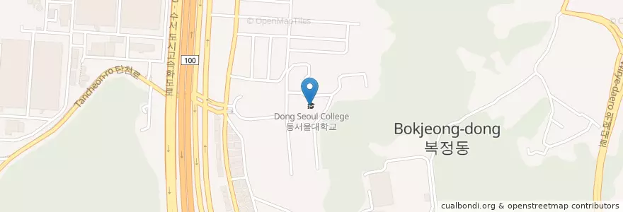 Mapa de ubicacion de 동서울대학교 en 대한민국, 경기도, 수정구.
