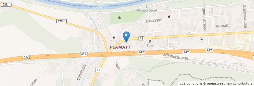 Mapa de ubicacion de Poststelle 3175 Flamatt en Suisse, Fribourg, District De La Singine, Wünnewil-Flamatt, Neuenegg.