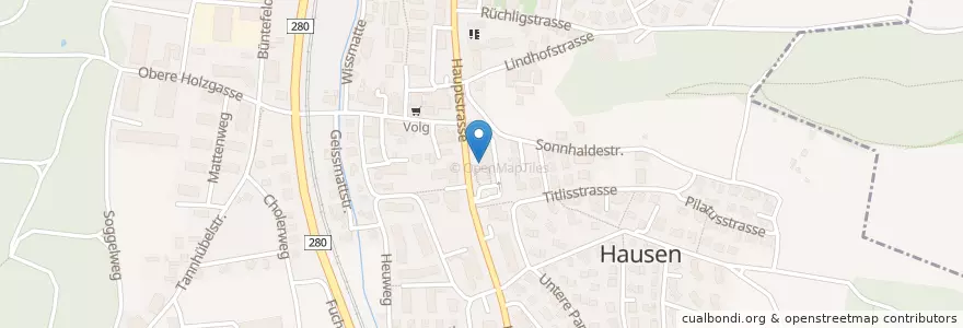 Mapa de ubicacion de 5212 Hausen AG en Suisse, Argovie, Bezirk Brugg, Hausen (Ag).