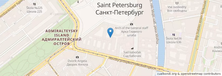 Mapa de ubicacion de Отделение связи 191055 en Russia, Northwestern Federal District, Leningrad Oblast, Saint Petersburg, Центральный Район, Palace District.