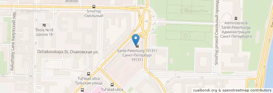 Mapa de ubicacion de Санкт-Петербург 191311 en 俄罗斯/俄羅斯, Северо-Западный Федеральный Округ, 列宁格勒州, Санкт-Петербург, Центральный Район, Округ Смольнинское.