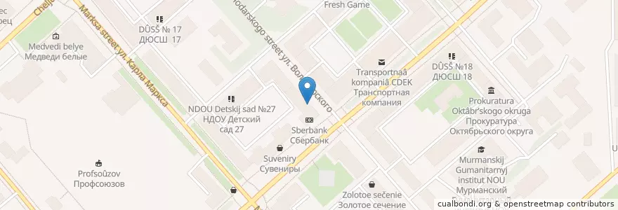 Mapa de ubicacion de Россельхозбанк en ロシア, 北西連邦管区, Мурманская Область, Городской Округ Мурманск.