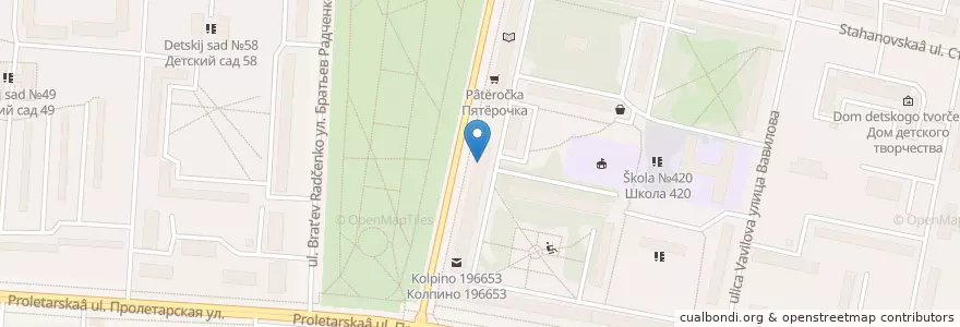 Mapa de ubicacion de Колпино 196653 en Russia, Северо-Западный Федеральный Округ, Oblast' Di Leningrado, San Pietroburgo, Колпинский Район, Колпино.