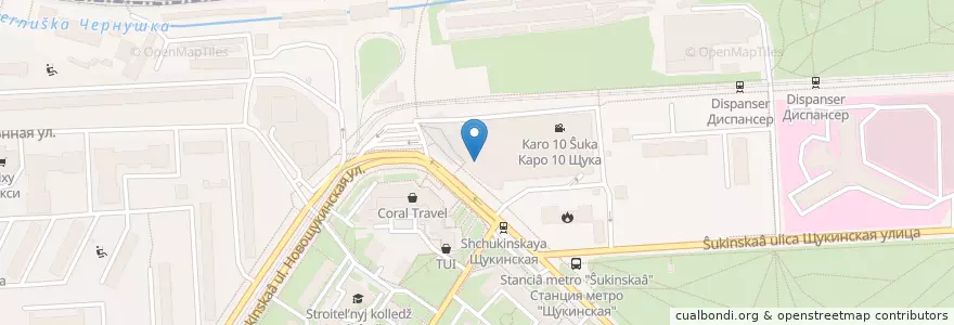 Mapa de ubicacion de Sbarro en Rusia, Distrito Federal Central, Москва, Северо-Западный Административный Округ, Район Щукино.