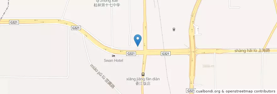Mapa de ubicacion de 中国银行 en China, Guangxi, 桂林市, 象山区, 南门街道.