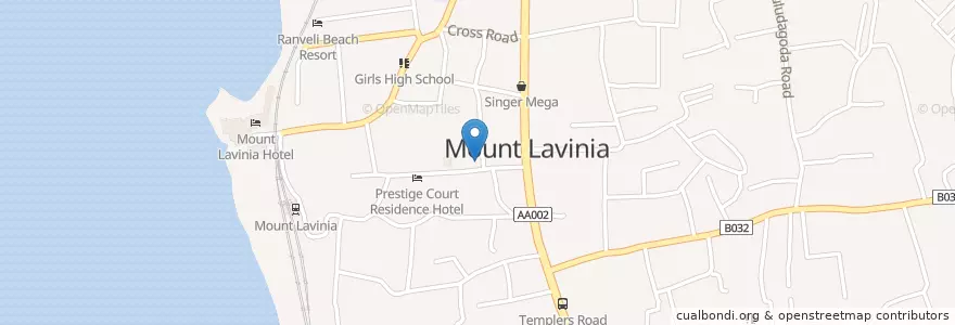 Mapa de ubicacion de mount lavinia post office en Sri Lanka, බස්නාහිර පළාත, කොළඹ දිස්ත්‍රික්කය.