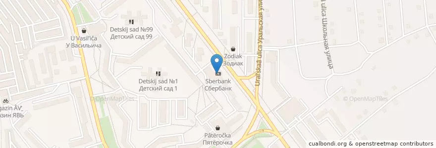 Mapa de ubicacion de Сбербанк en 러시아, Уральский Федеральный Округ, 첼랴빈스크 주, Миасский Городской Округ.