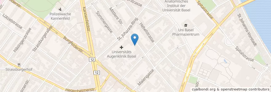 Mapa de ubicacion de Basel Augenspital / Mittlere Strasse en Швейцария, Базель-Штадт, Basel.