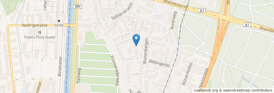 Mapa de ubicacion de Birsfelden Wartenbergstrasse / Ecke Fasanenstrasse en Suiza, Basilea-Campiña, Bezirk Arlesheim.