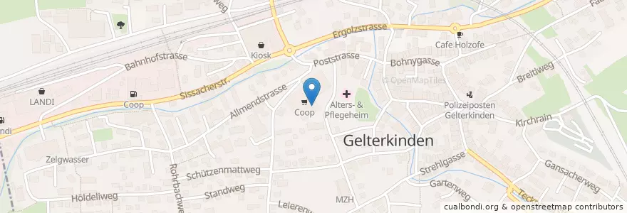 Mapa de ubicacion de Gelterkinden Allmend Parking / Einkaufszentrum en Zwitserland, Bazel-Land, Bezirk Sissach, Gelterkinden.