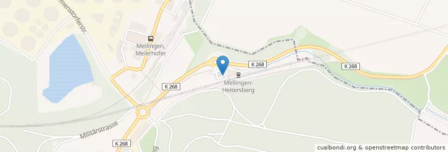 Mapa de ubicacion de Mellingen-Heitersberg Bahnhof en Svizzera, Argovia, Bezirk Baden, Mellingen.
