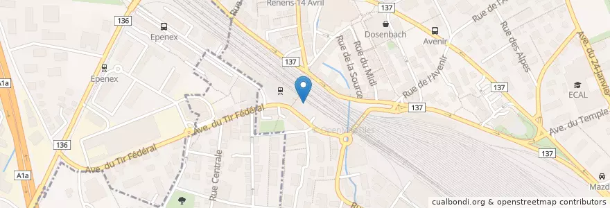 Mapa de ubicacion de Renens (VD) Gare en Schweiz/Suisse/Svizzera/Svizra, Vaud, District De L'Ouest Lausannois.