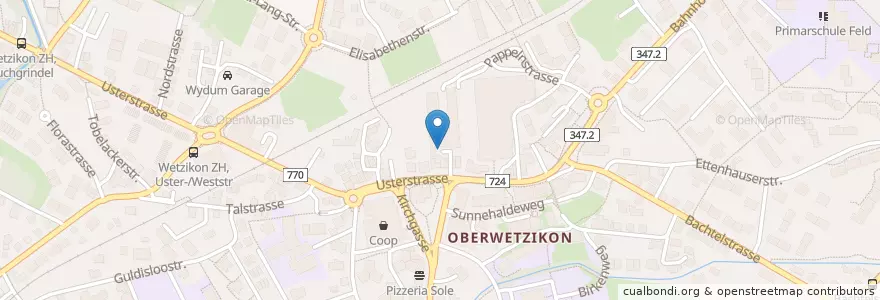 Mapa de ubicacion de Wetzikon (ZH) Oberwetzikon en Svizzera, Zurigo, Bezirk Hinwil, Wetzikon (Zh).