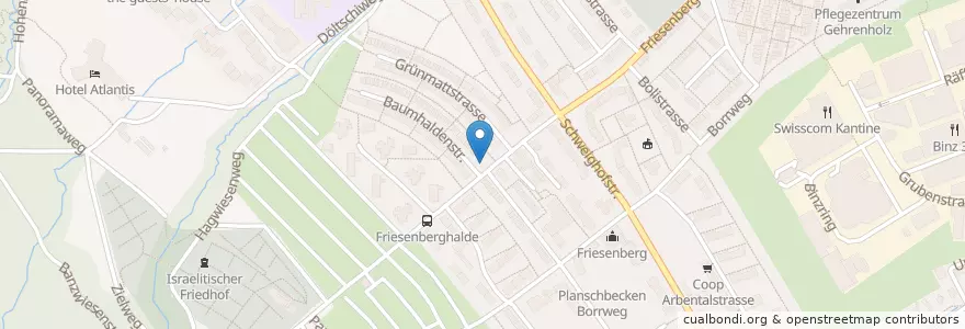 Mapa de ubicacion de Zürich Friesenberg / Friesenbergstrasse en Switzerland, Zurich, District Zurich, Zurich.
