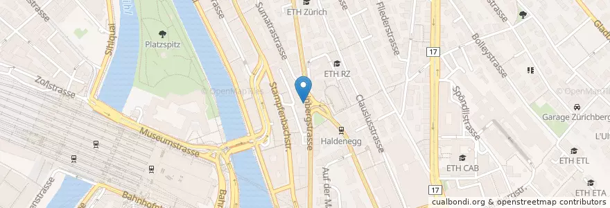 Mapa de ubicacion de Zürich Haldenegg / Weinbergstrasse en Suiza, Zúrich, Bezirk Zürich, Zúrich.
