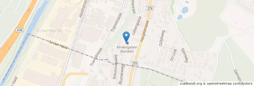 Mapa de ubicacion de Kindergarten Bündten en Zwitserland, Bazel-Land, Bezirk Arlesheim, Münchenstein.