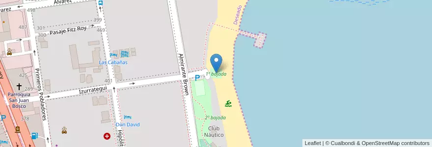 Mapa de ubicacion de 1º bajada en آرژانتین, استان سانتا کروس، آرژانتین, شیلی, Deseado, Caleta Olivia.