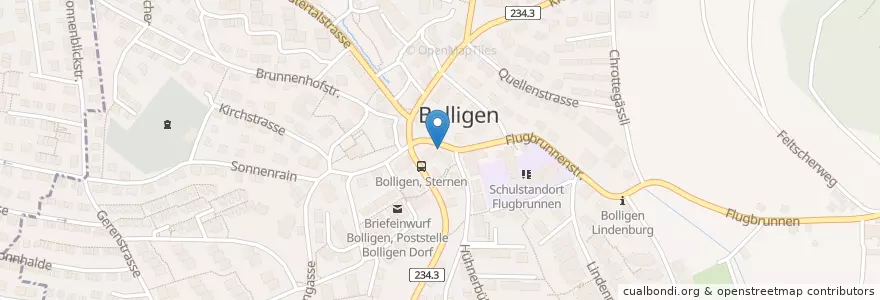 Mapa de ubicacion de Briefeinwurf Bolligen, Alte Post en 瑞士, 伯尔尼, Verwaltungsregion Bern-Mittelland, Verwaltungskreis Bern-Mittelland, Bolligen.