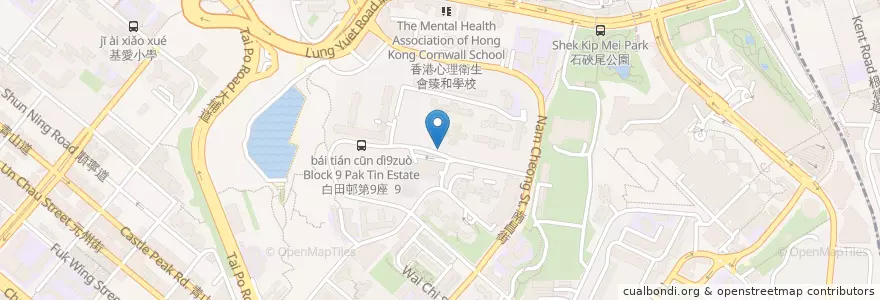 Mapa de ubicacion de 白田 Pak Tin en China, Guangdong, Hongkong, Kowloon, New Territories, 深水埗區 Sham Shui Po District.