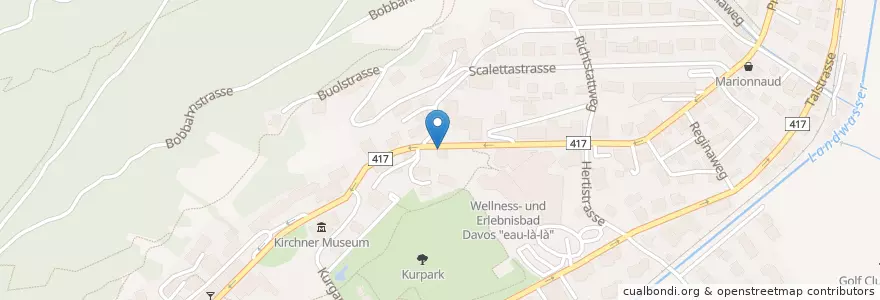 Mapa de ubicacion de Leihbibliothek Davos en Schweiz/Suisse/Svizzera/Svizra, Graubünden/Grigioni/Grischun, Prättigau/Davos, Davos.