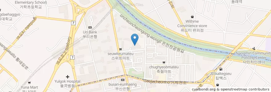 Mapa de ubicacion de 부산남교회 en Güney Kore, Busan, 동래구, 거제동.