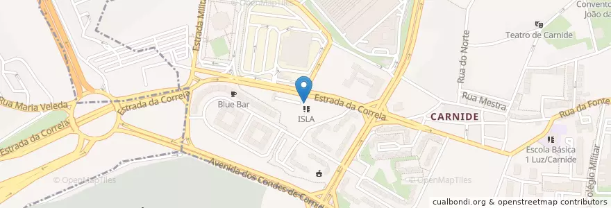 Mapa de ubicacion de ISLA Cafe en Portugal, Metropolregion Lissabon, Lissabon, Großraum Lissabon, Lissabon, Carnide.