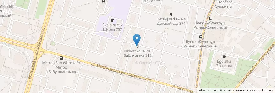 Mapa de ubicacion de Библиотека №218 en ロシア, 中央連邦管区, モスクワ, Северо-Восточный Административный Округ, Бабушкинский Район.