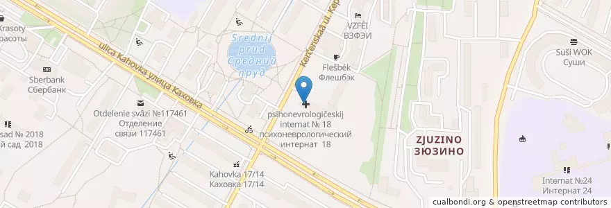 Mapa de ubicacion de ГБУ психоневрологический интернат №18 en Rusia, Distrito Federal Central, Москва, Юго-Западный Административный Округ, Район Зюзино.