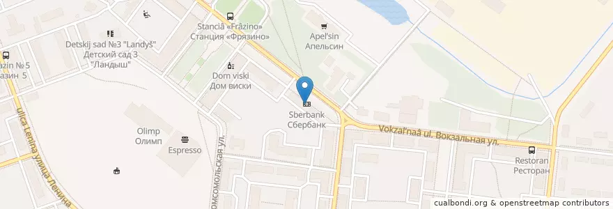 Mapa de ubicacion de Сбербанк en Rusia, Distrito Federal Central, Óblast De Moscú, Городской Округ Щёлково, Городской Округ Фрязино.