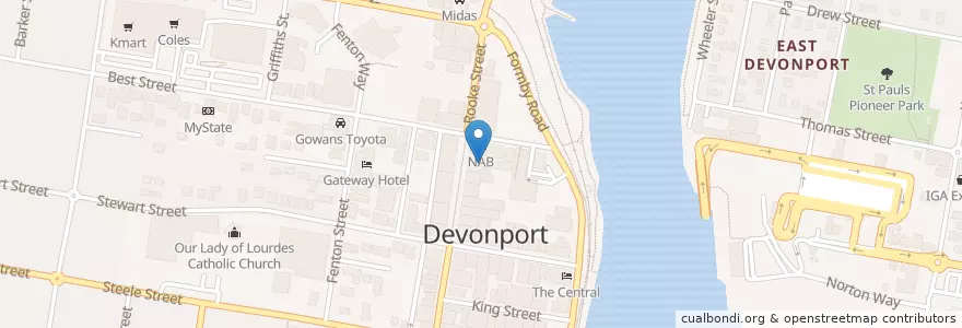 Mapa de ubicacion de Bendigo Bank en Australia, Tasmania, City Of Devonport, Devonport.