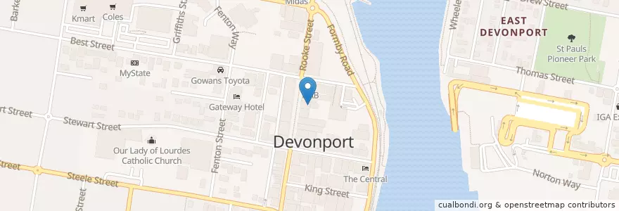 Mapa de ubicacion de Commonwealth Bank en Australie, Tasmanie, City Of Devonport, Devonport.