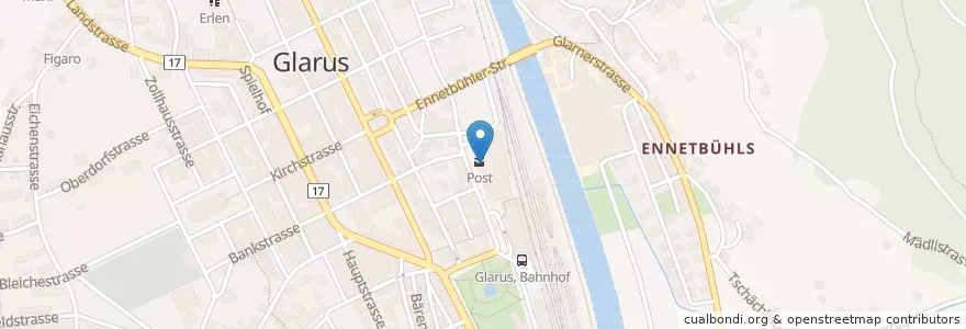 Mapa de ubicacion de Postfinance en İsviçre, Glarus, Glarus.