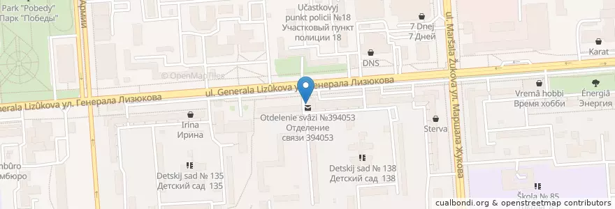 Mapa de ubicacion de Отделение связи №394077 en Russia, Distretto Federale Centrale, Oblast' Di Voronež, Городской Округ Воронеж.
