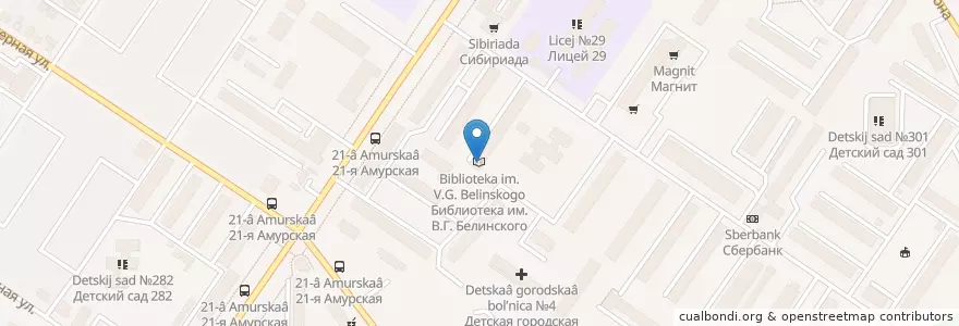 Mapa de ubicacion de Библиотека им. В.Г. Белинского en Russia, Siberian Federal District, Omsk Oblast, Omsky District, Городской Округ Омск.